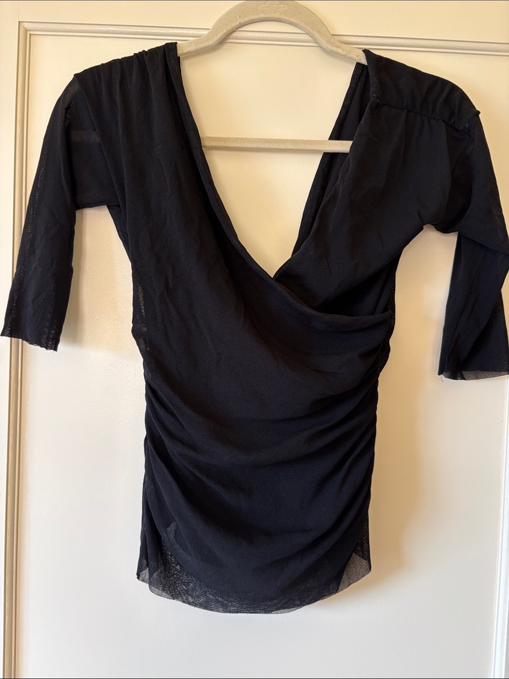 Black Women's Draped V-Neck Top
